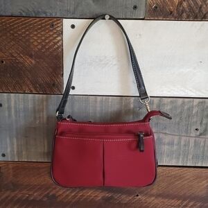 NINE West Maroon Burgandy Black Silver Chrome Mini Handbag Purse